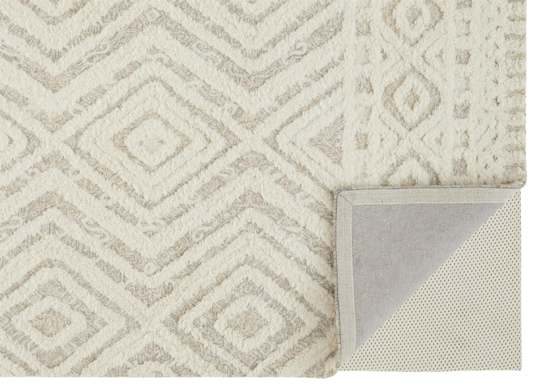 8" X 10" Ivory And Tan Wool Geometric Tufted Handmade Stain Resistant Area Rug