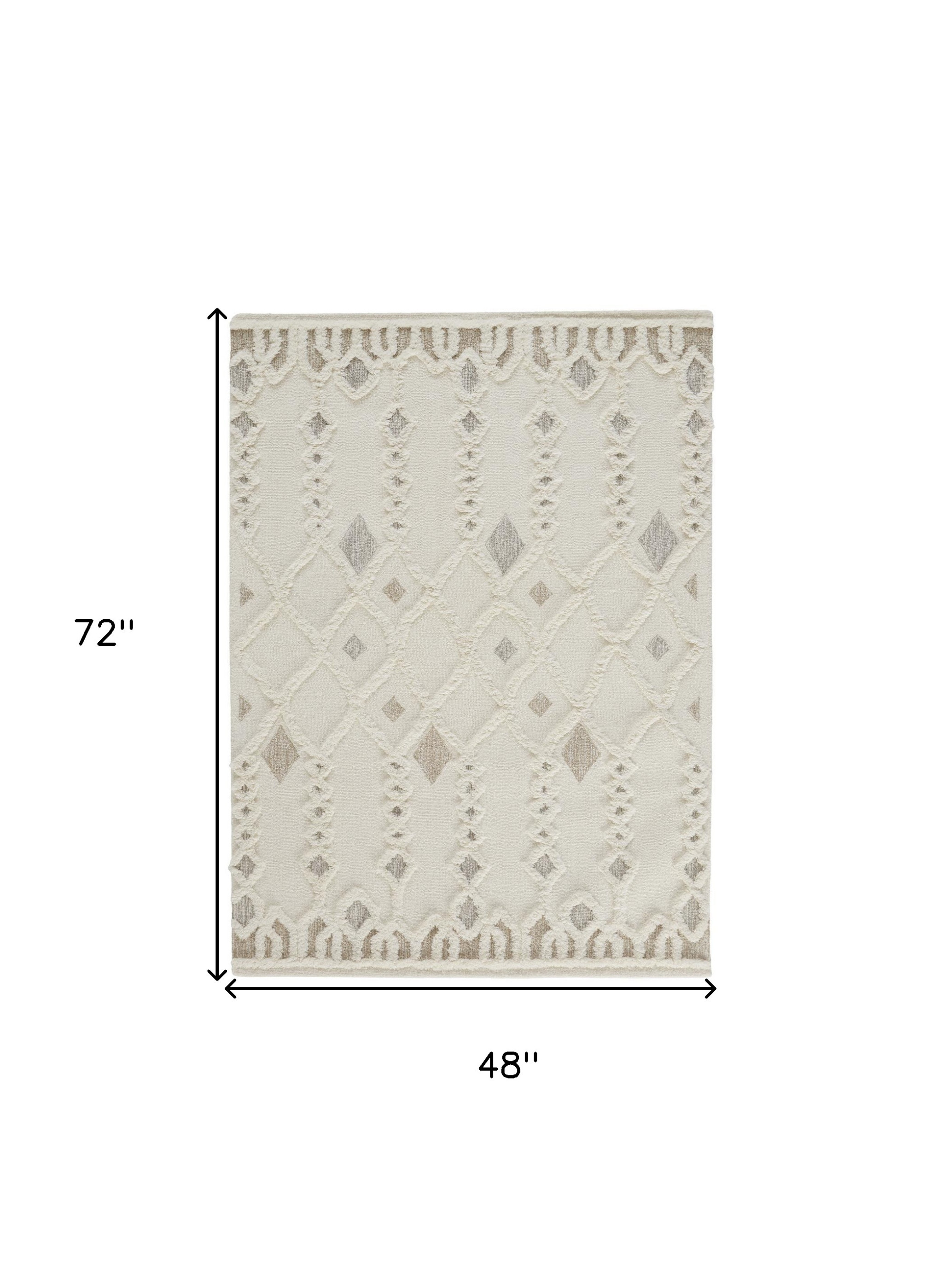 4" X 6" Ivory Tan And Silver Wool Geometric Tufted Handmade Stain Resistant Area Rug