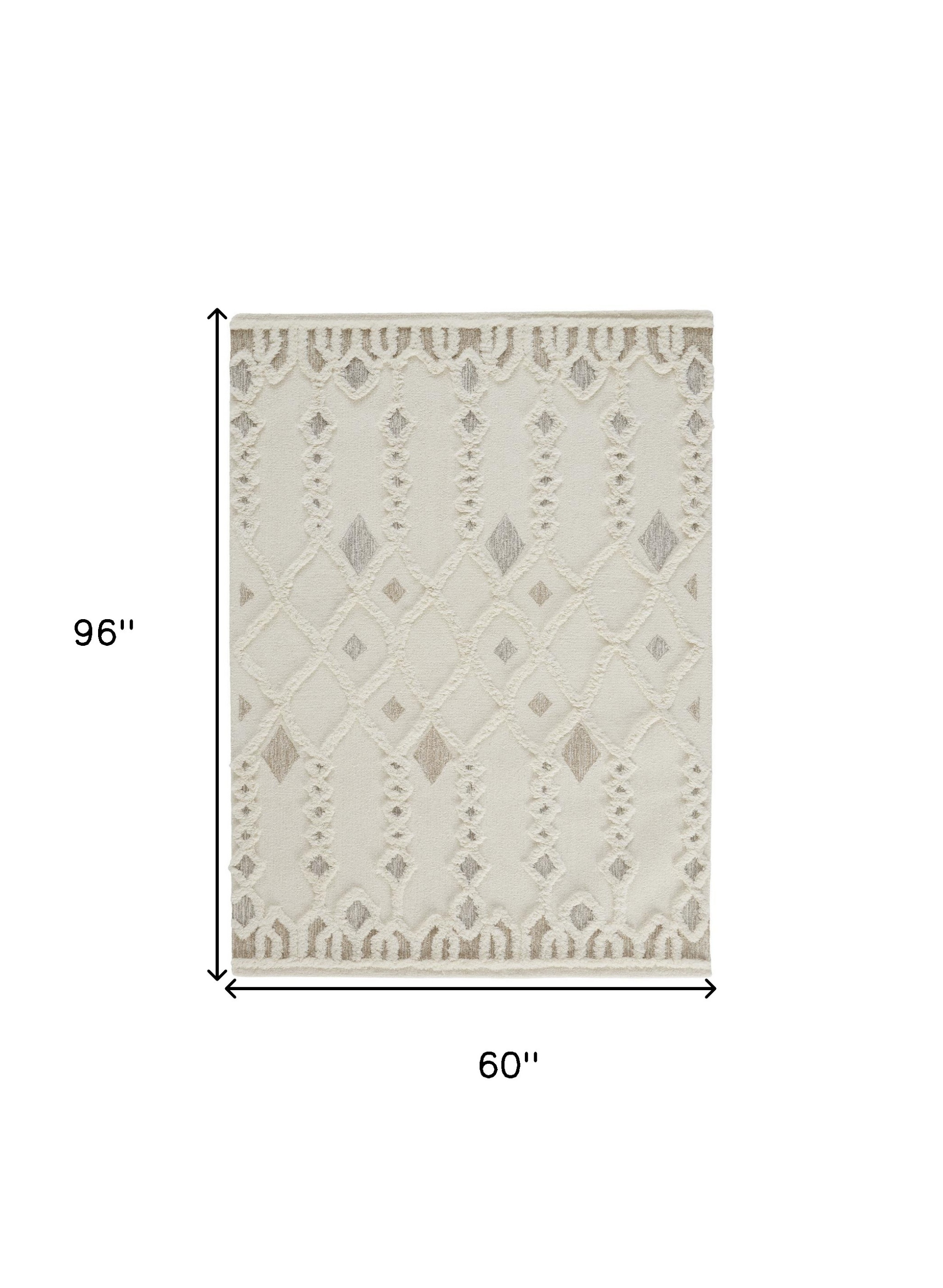 5" X 8" Ivory Tan And Silver Wool Geometric Tufted Handmade Stain Resistant Area Rug