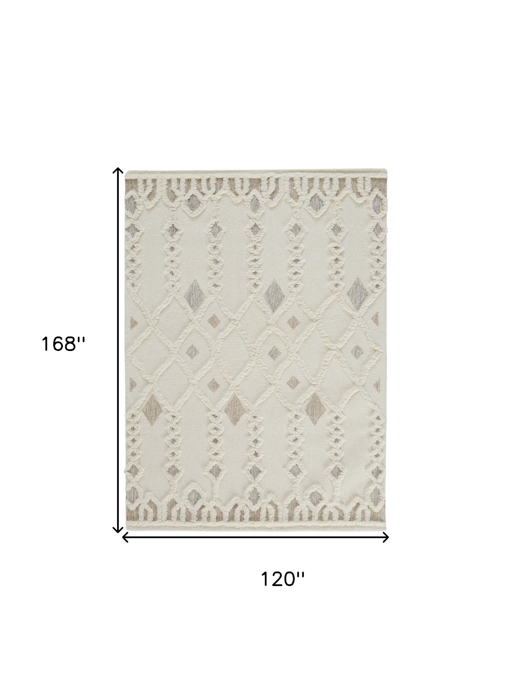10" X 14" Ivory Tan And Silver Wool Geometric Tufted Handmade Stain Resistant Area Rug