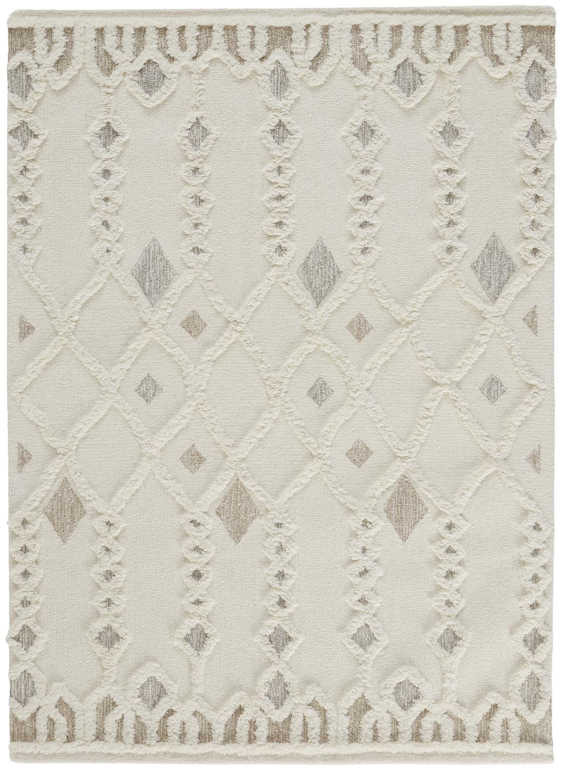2 X 3 Ivory Tan And Silver Wool geometric Tufted Handmade Stain Resistant Area Rug