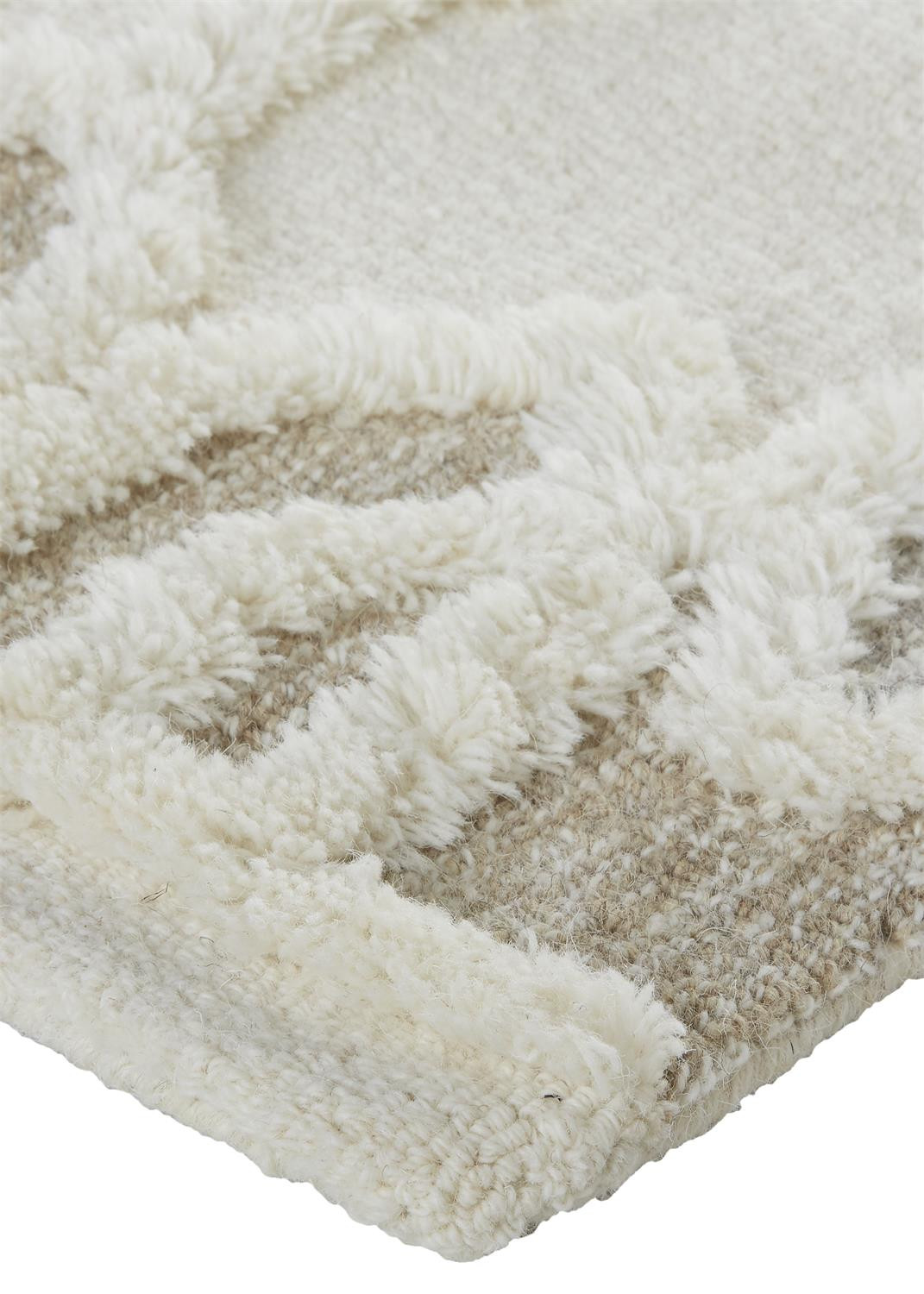 2 X 3 Ivory Tan And Silver Wool geometric Tufted Handmade Stain Resistant Area Rug