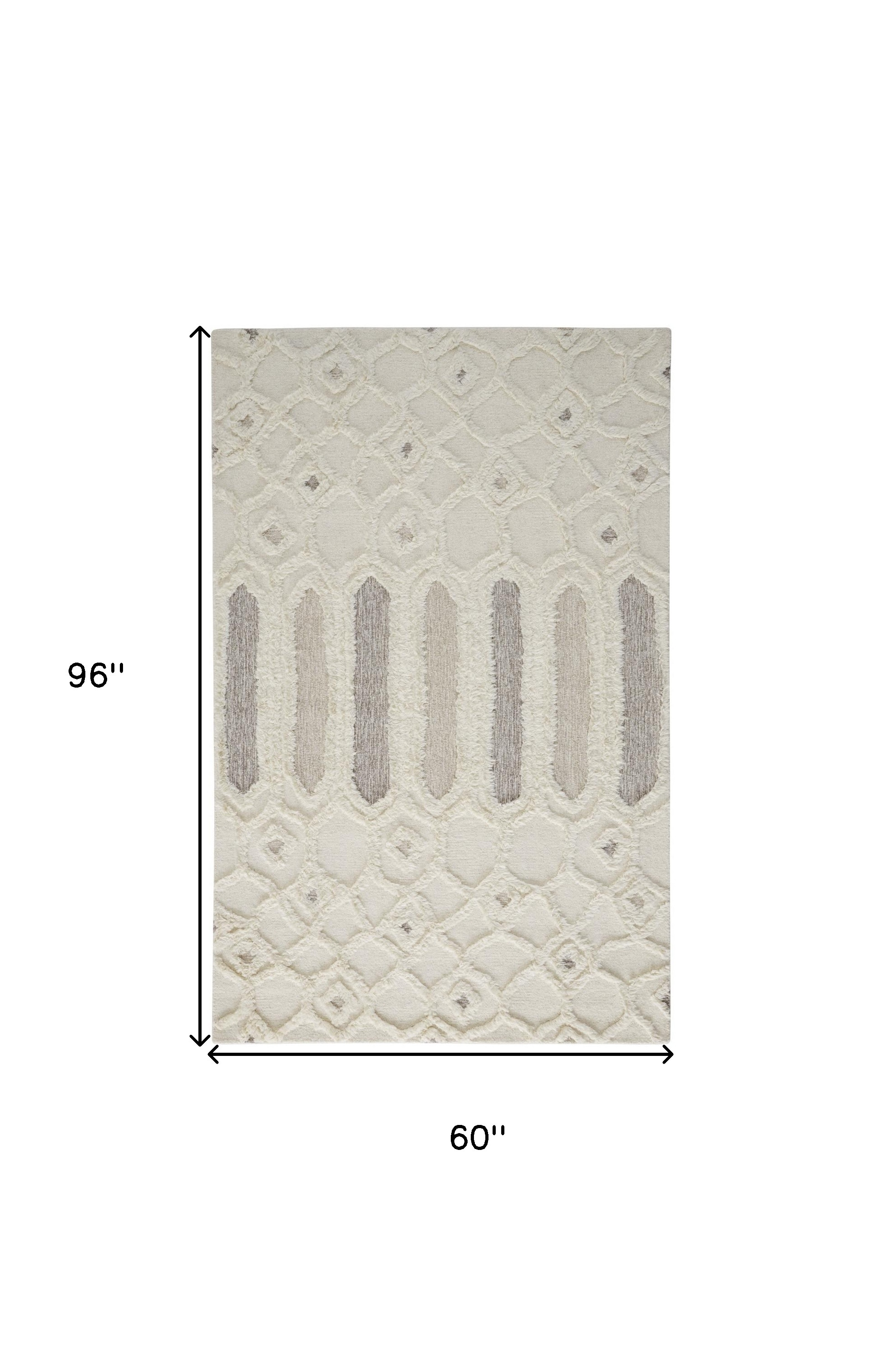 5" X 8" Ivory Taupe And Tan Wool Geometric Tufted Handmade Stain Resistant Area Rug