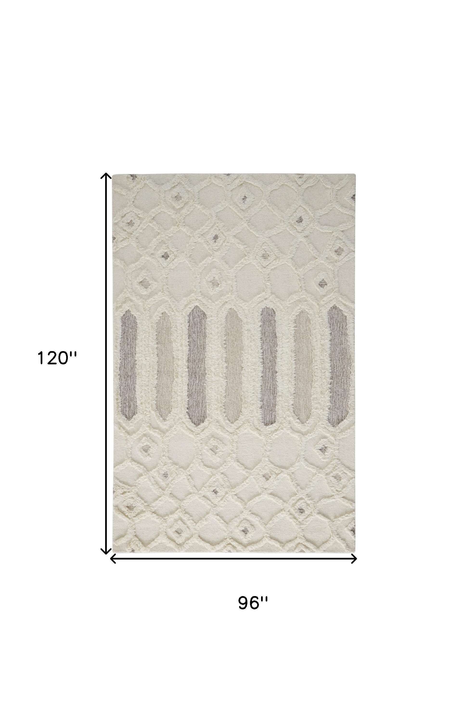 8" X 10" Gray and Ivory Wool Geometric Hand Tufted Area Rug