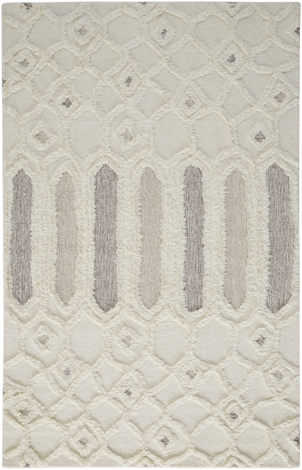 9" X 12" Ivory Taupe And Tan Wool Geometric Tufted Handmade Stain Resistant Area Rug