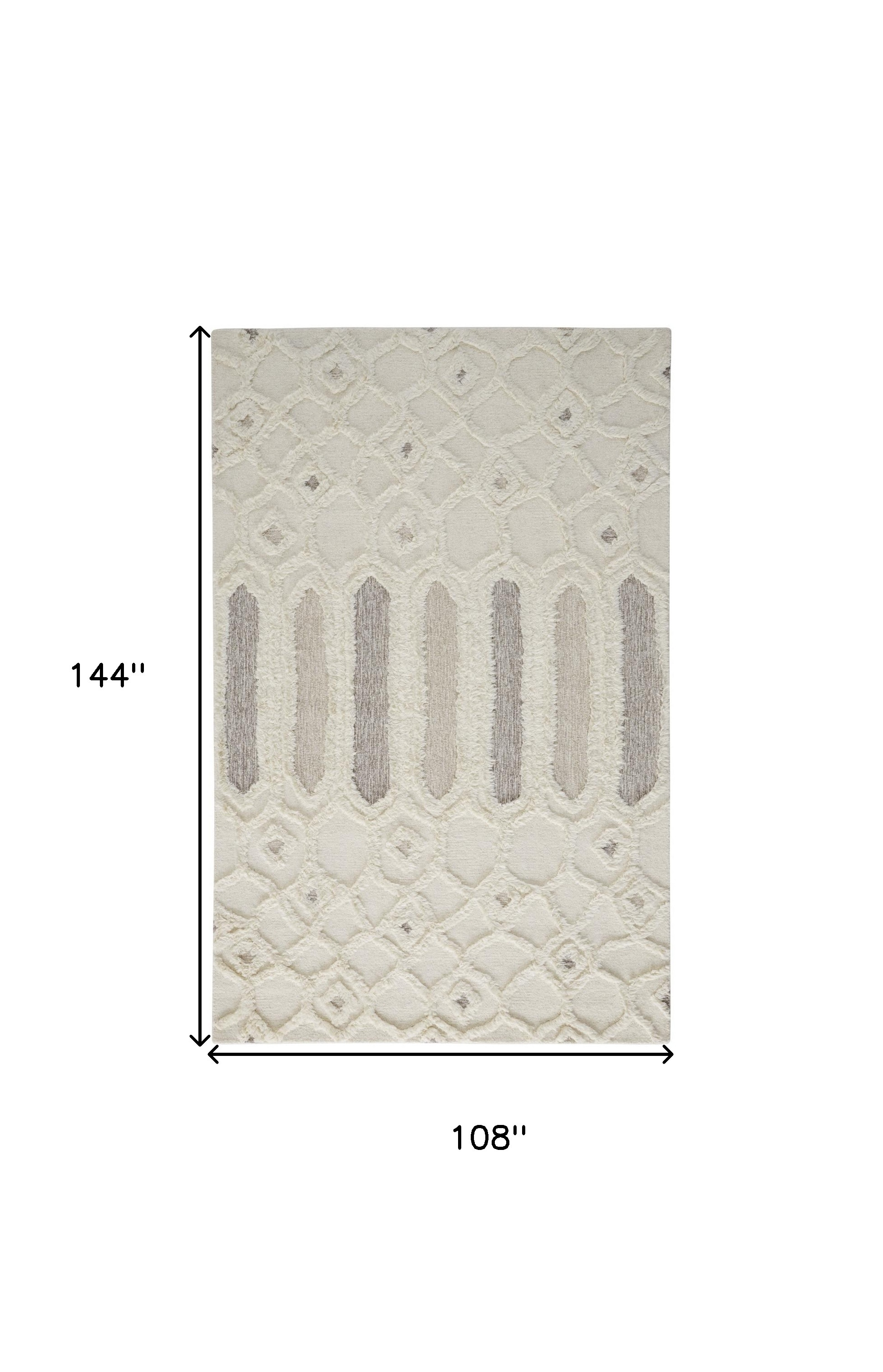 9" X 12" Ivory Taupe And Tan Wool Geometric Tufted Handmade Stain Resistant Area Rug