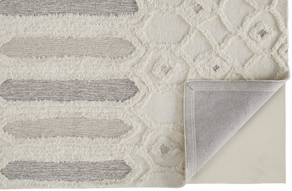 9" X 12" Ivory Taupe And Tan Wool Geometric Tufted Handmade Stain Resistant Area Rug
