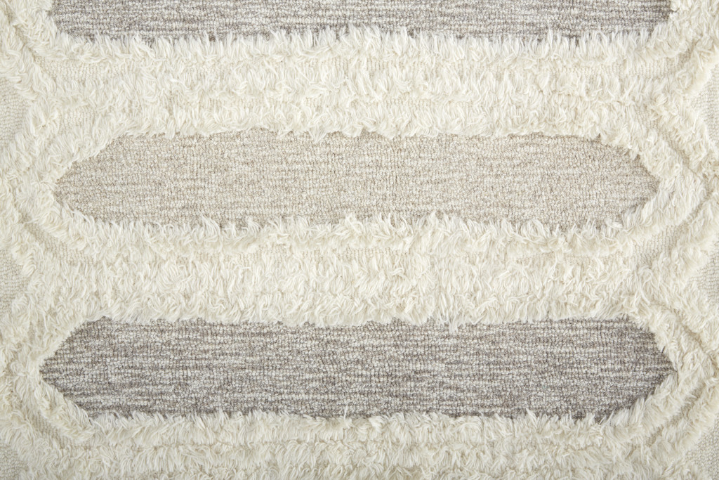 9" X 12" Ivory Taupe And Tan Wool Geometric Tufted Handmade Stain Resistant Area Rug
