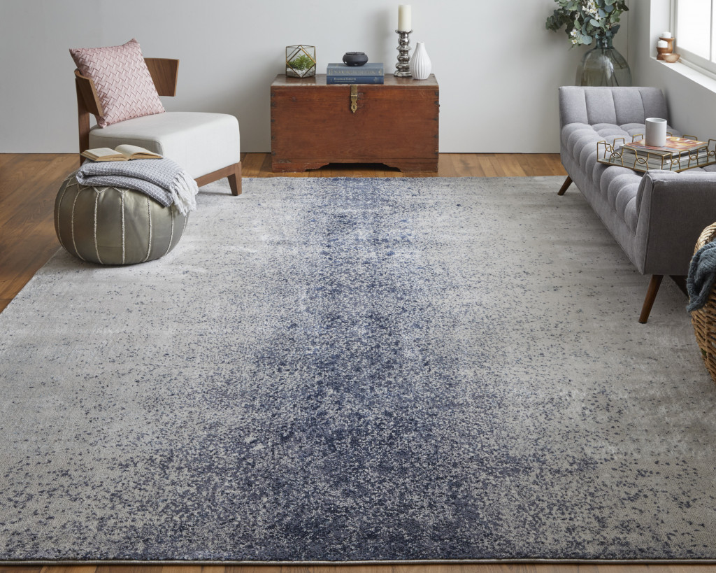 5" X 8" Ivory and Blue Abstract Power Loom Non Skid Area Rug