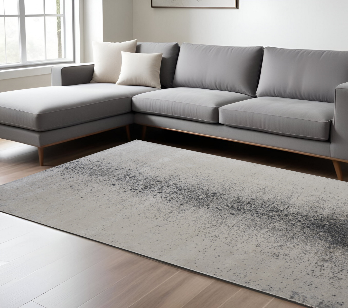 8" X 10" Gray and Ivory Abstract Power Loom Non Skid Area Rug