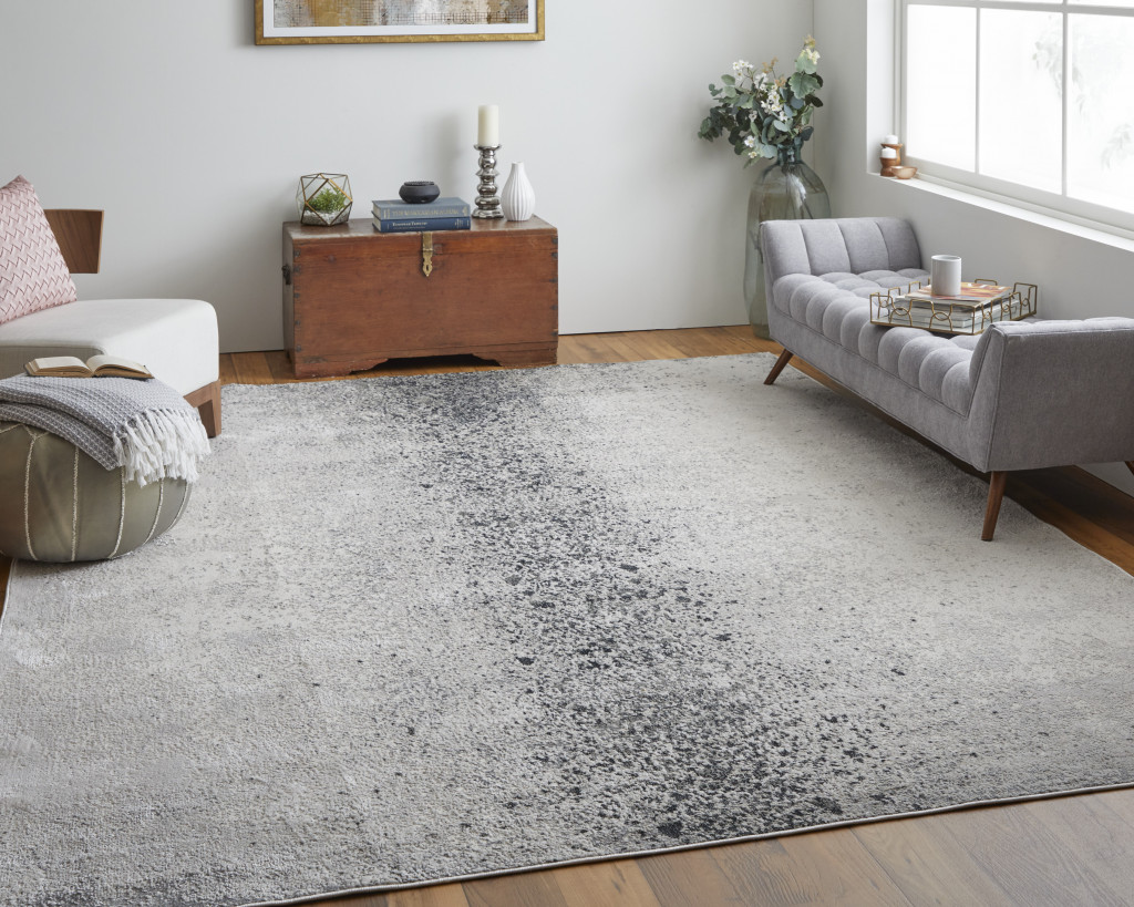 8" X 10" Gray and Ivory Abstract Power Loom Non Skid Area Rug