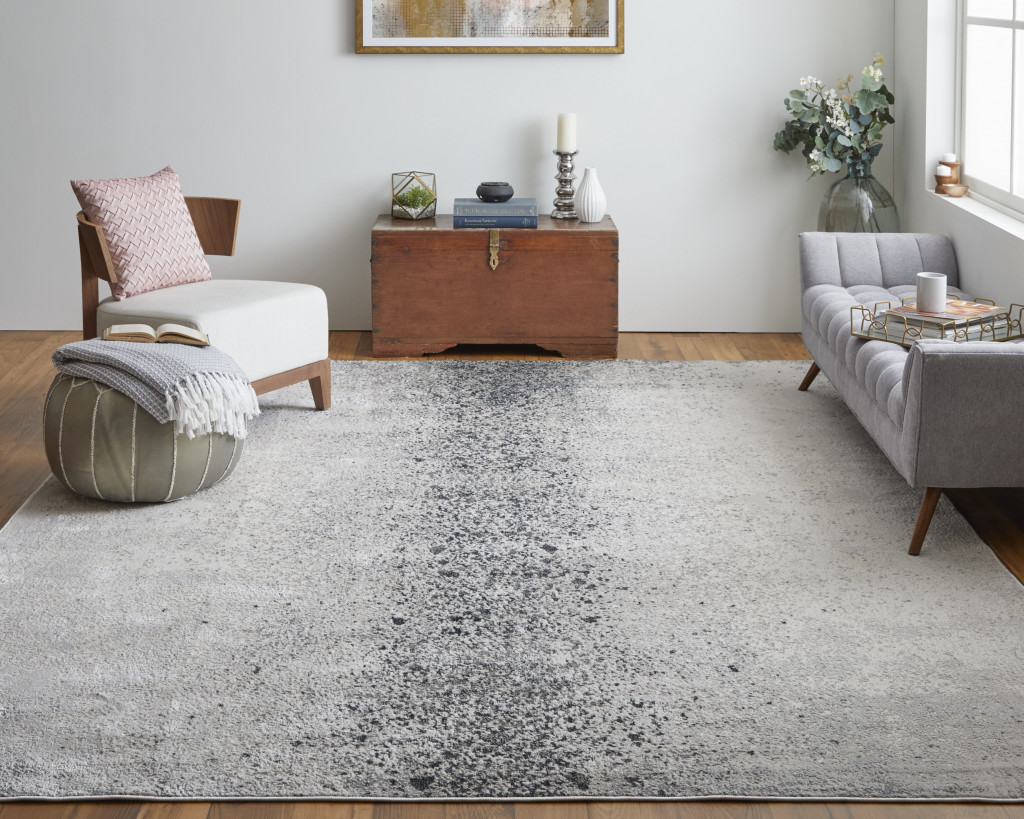 8" X 10" Gray and Ivory Abstract Power Loom Non Skid Area Rug