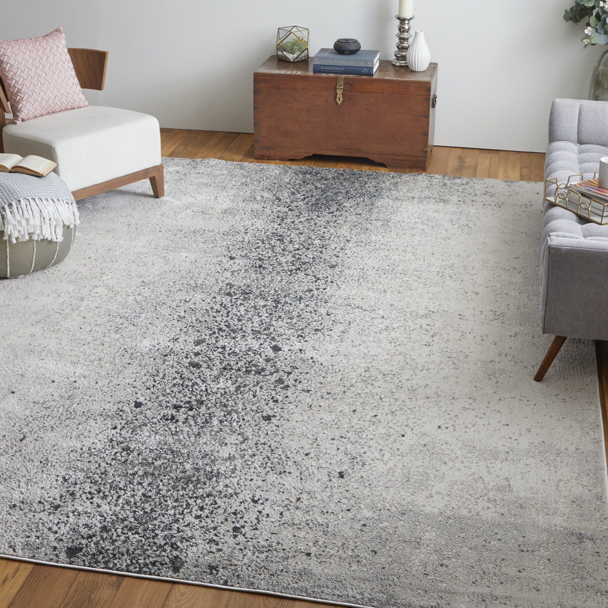 8" X 10" Gray and Ivory Abstract Power Loom Non Skid Area Rug
