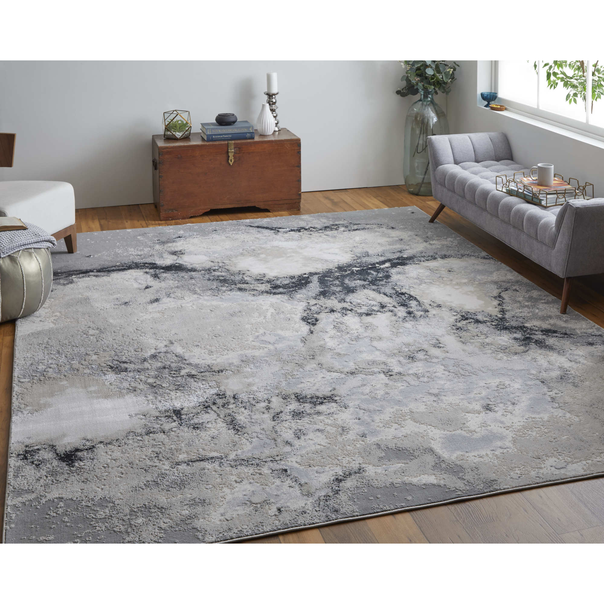 7" X 10" Gray Abstract Area Rug