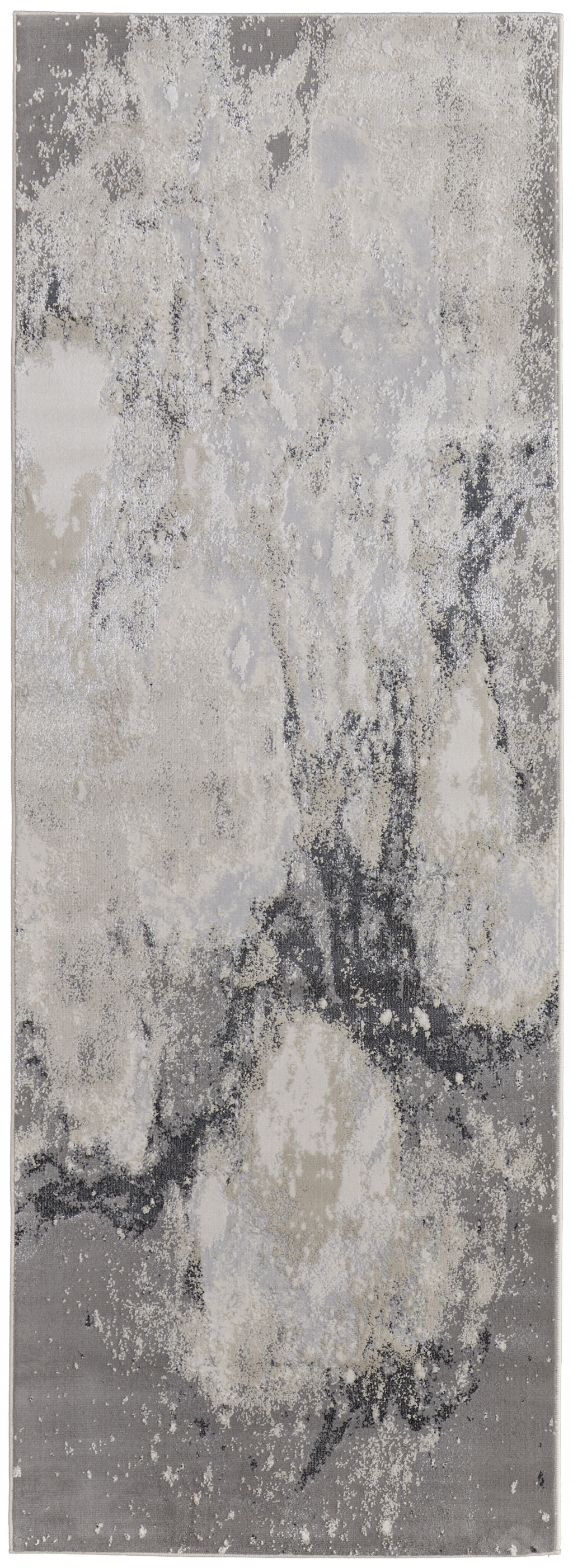 8" Gray and Ivory Abstract Power Loom Non Skid Runner Rug