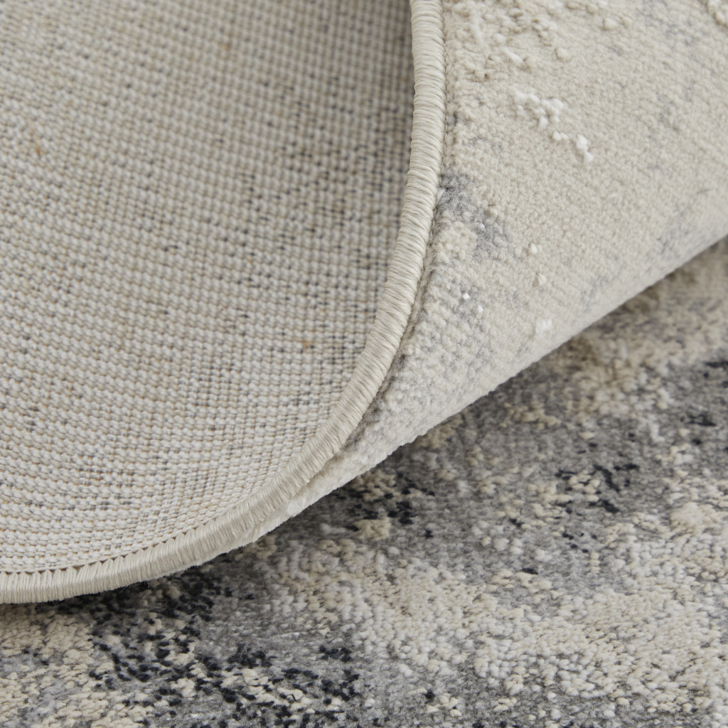 8" Gray and Ivory Abstract Power Loom Non Skid Runner Rug
