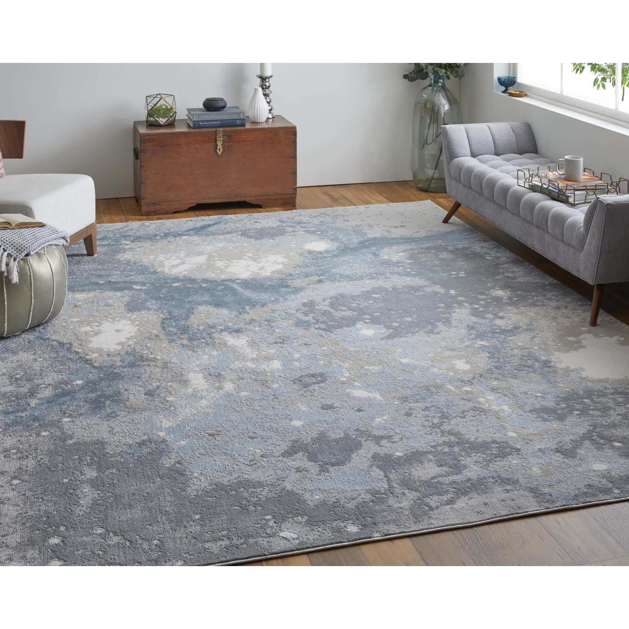8" X 10" Ivory Blue and Gray Abstract Area Rug