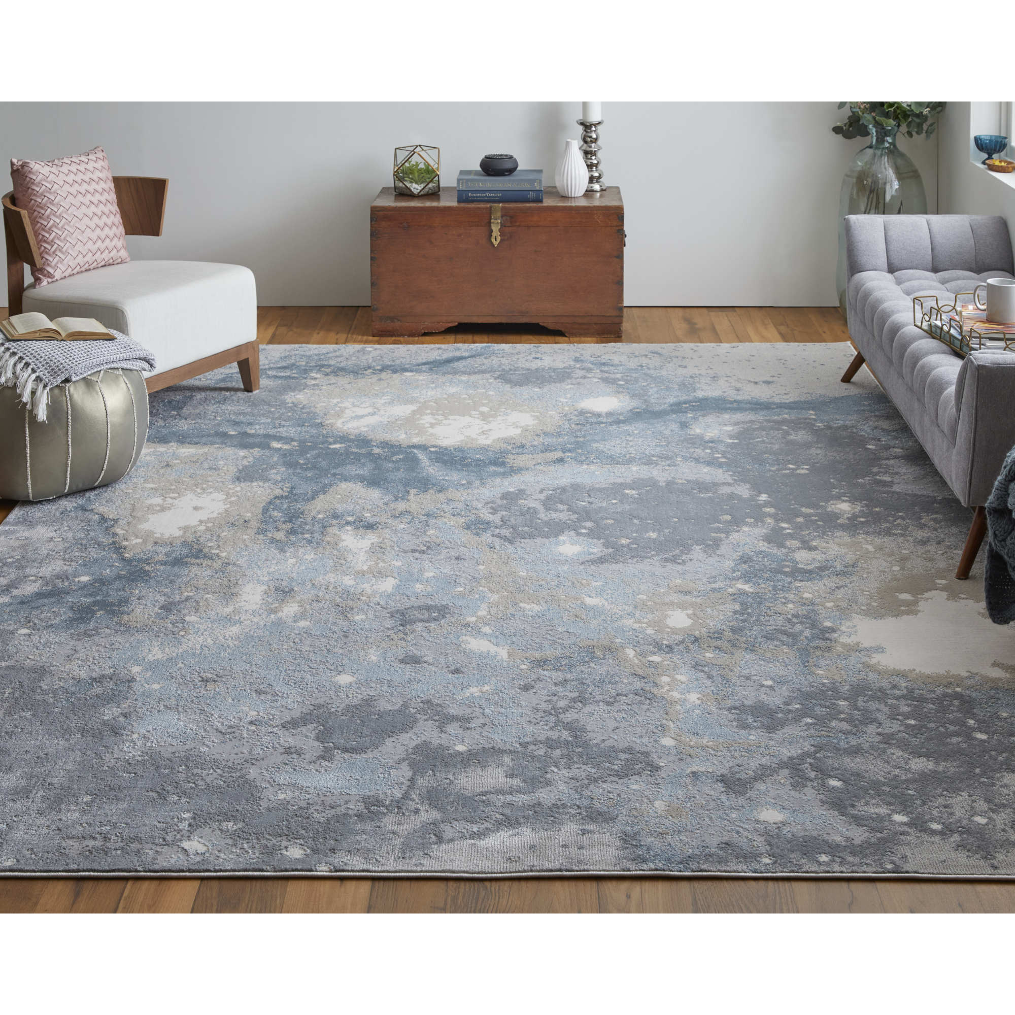 8" X 10" Ivory Blue and Gray Abstract Area Rug