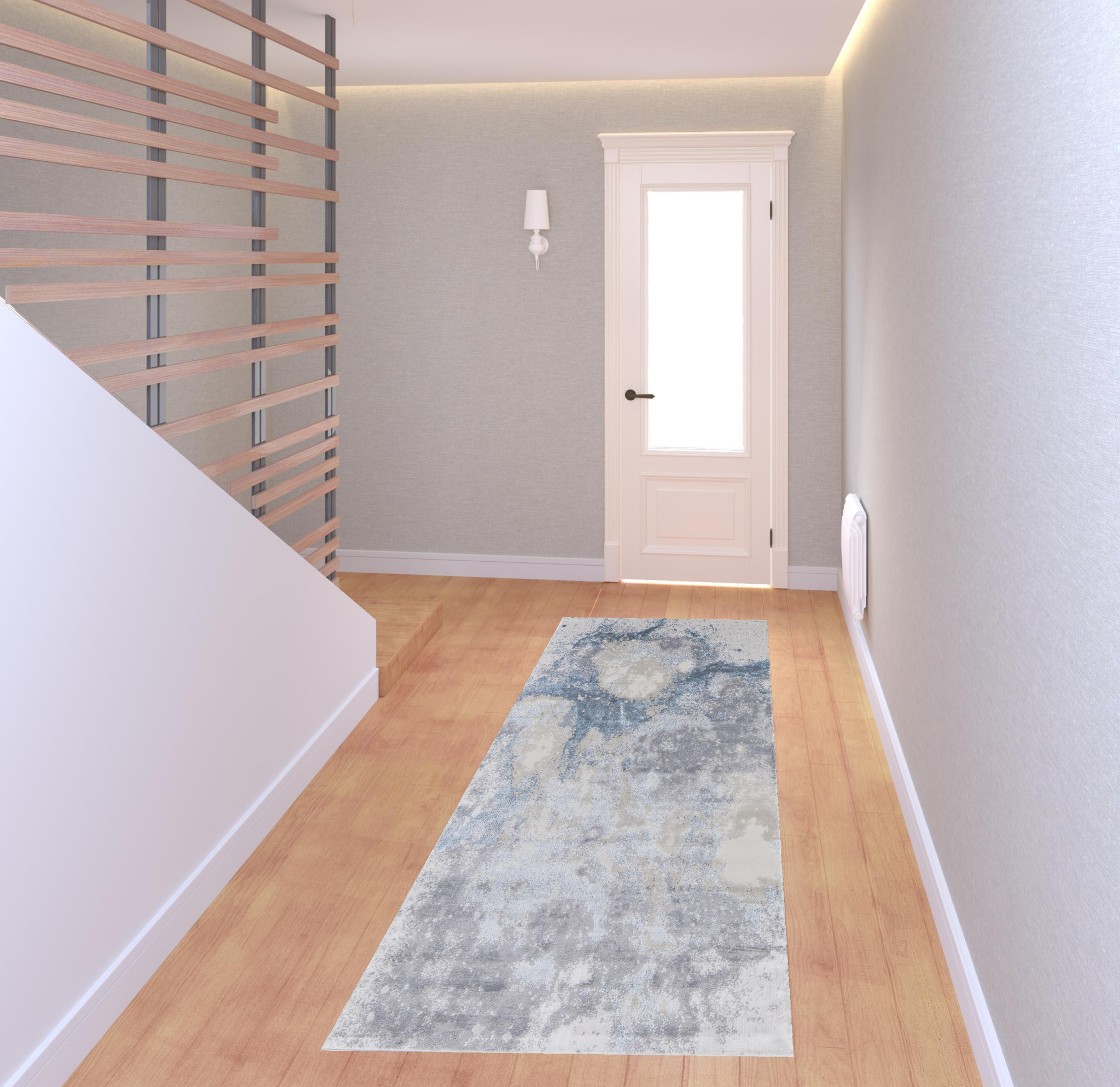 8 Blue Abstract Runner Rug