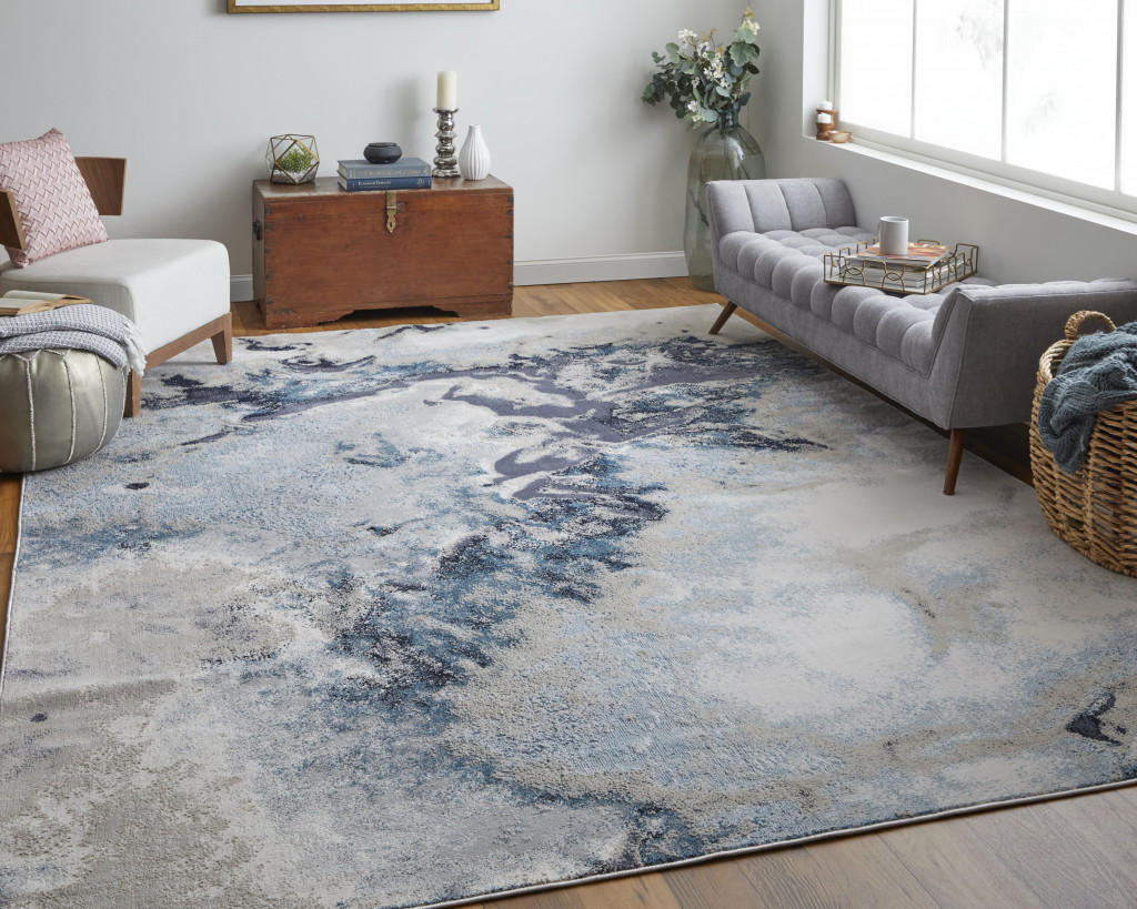 5" X 8" Blue Abstract Area Rug