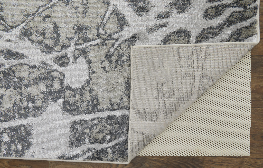 4" X 6" Gray and Ivory Abstract Power Loom Non Skid Area Rug