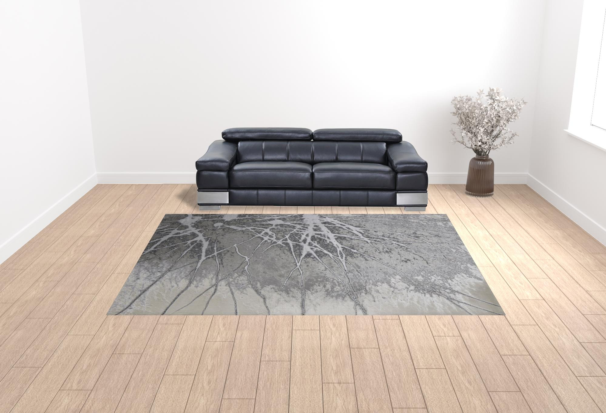 10" X 13" Gray Silver And Ivory Abstract Power Loom Area Rug