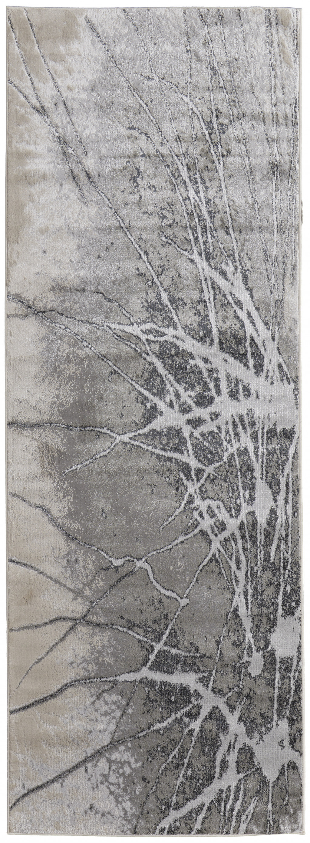8" Gray and Ivory Abstract Power Loom Non Skid Runner Rug