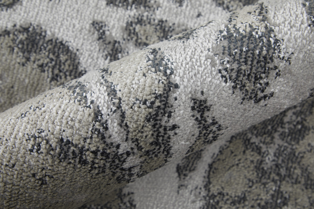 8" Gray and Ivory Abstract Power Loom Non Skid Runner Rug