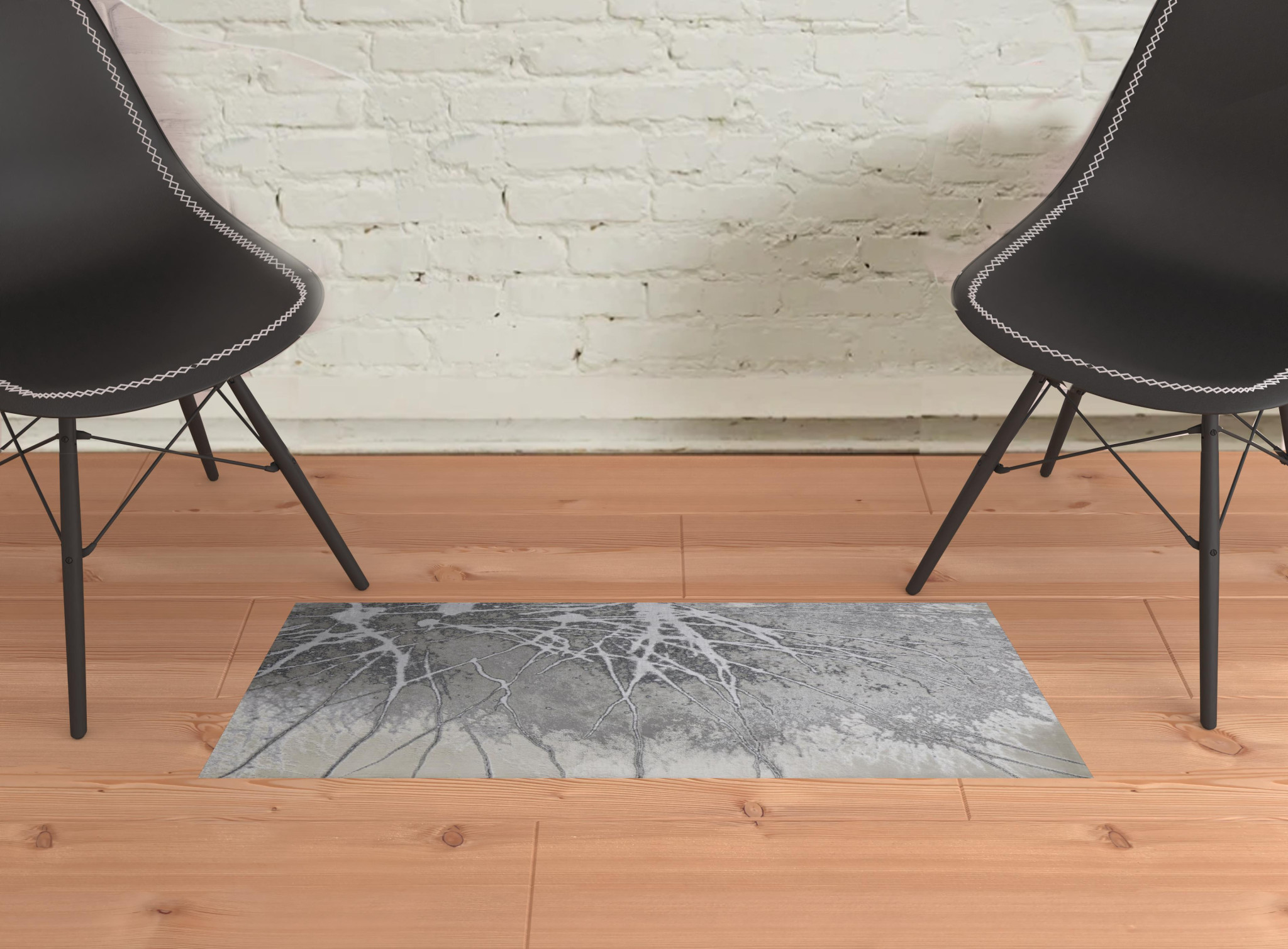 2" X 3" Gray Silver And Ivory Abstract Power Loom Area Rug