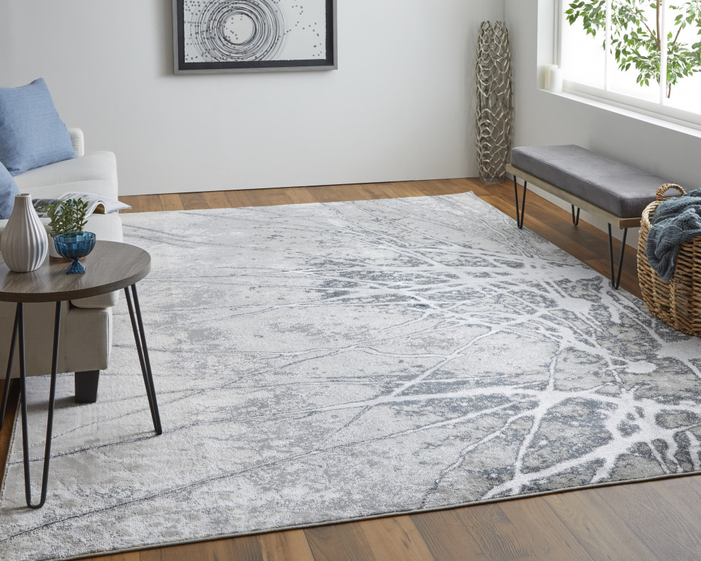 2" X 3" Gray Silver And Ivory Abstract Power Loom Area Rug