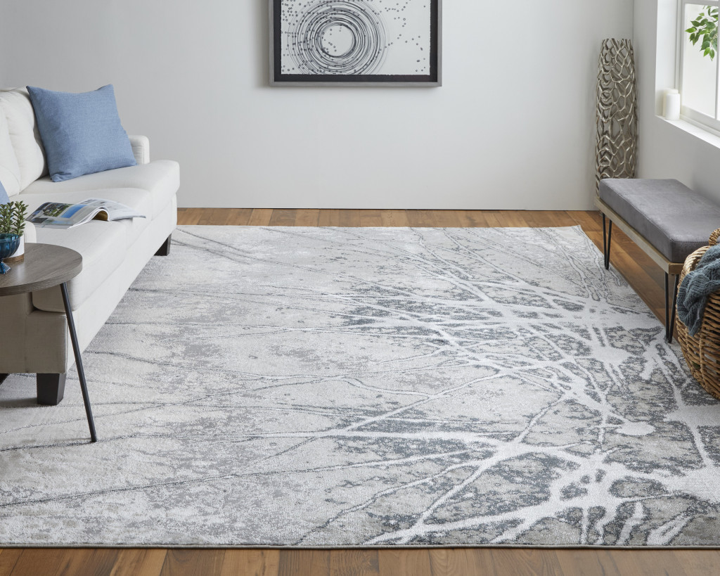 2" X 3" Gray Silver And Ivory Abstract Power Loom Area Rug