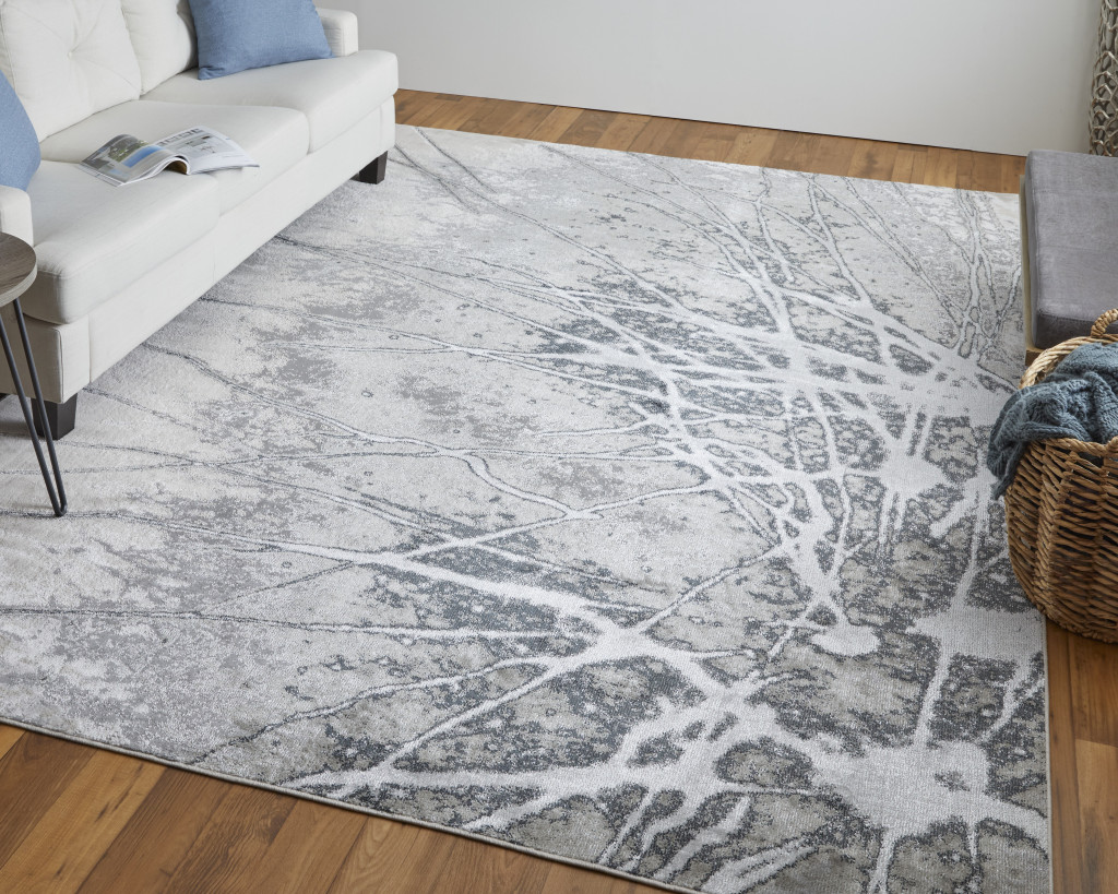 2" X 3" Gray Silver And Ivory Abstract Power Loom Area Rug