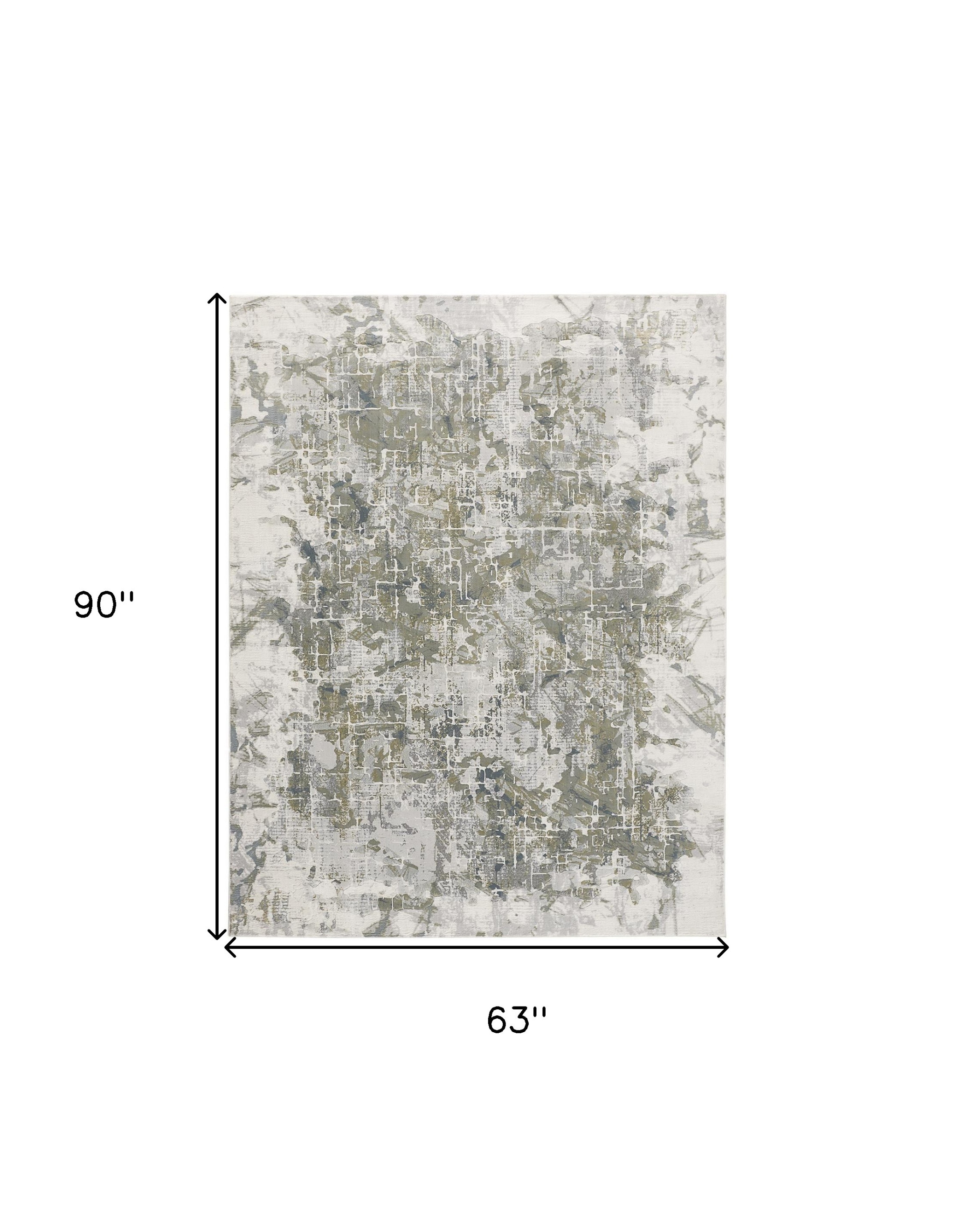 5" X 8" Green Gray And Ivory Abstract Distressed Stain Resistant Area Rug