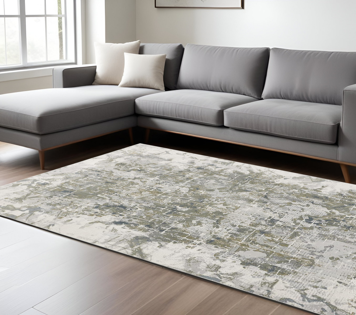8" X 10" Gray and Ivory Abstract Distressed Non Skid Area Rug