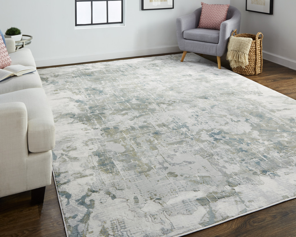 8" X 10" Gray and Ivory Abstract Distressed Non Skid Area Rug