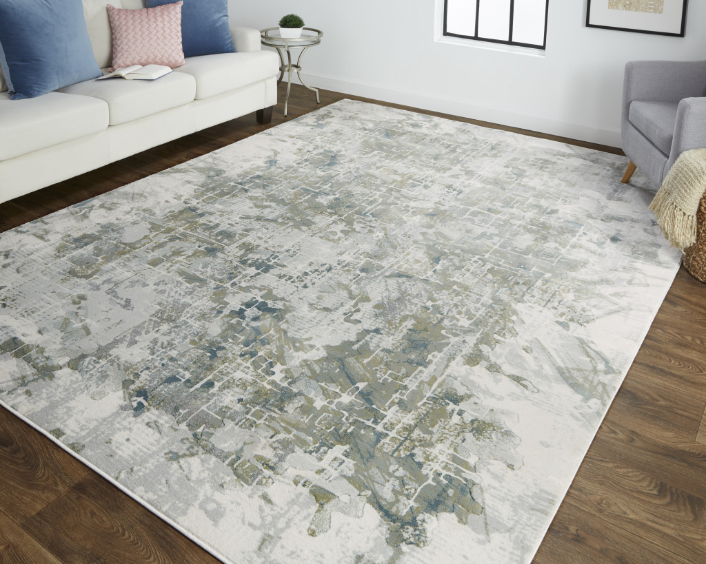 8" X 10" Gray and Ivory Abstract Distressed Non Skid Area Rug