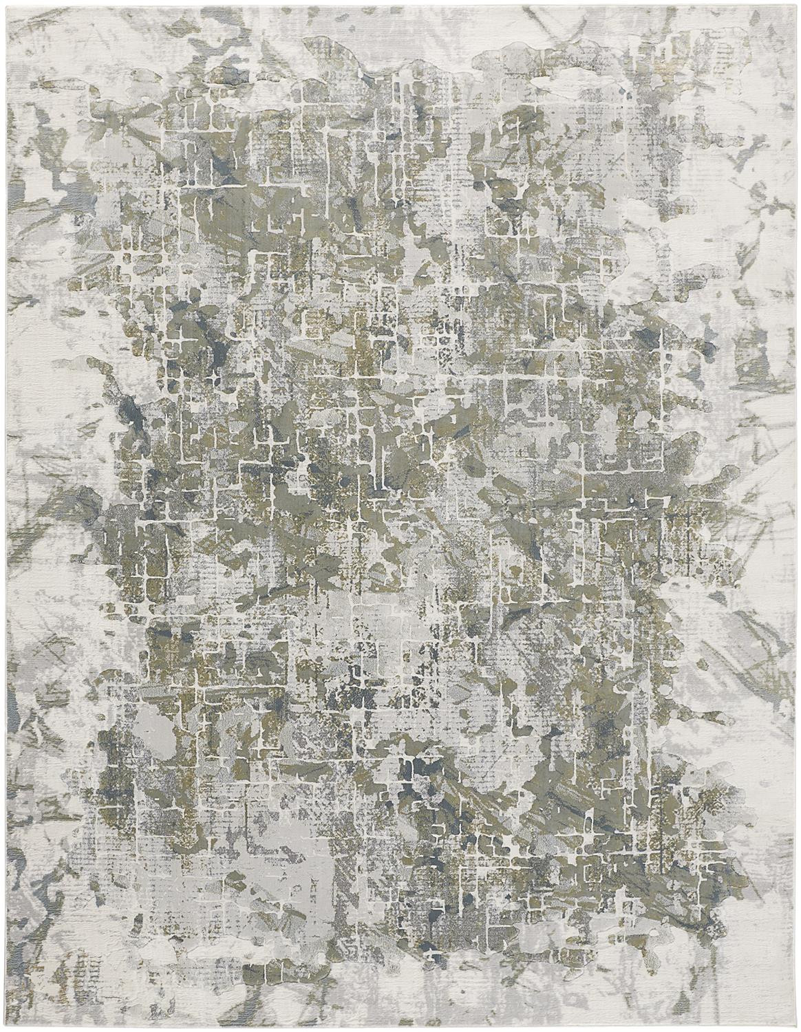 2 X 3 green gray And Ivory Abstract Distressed Stain Resistant Area Rug