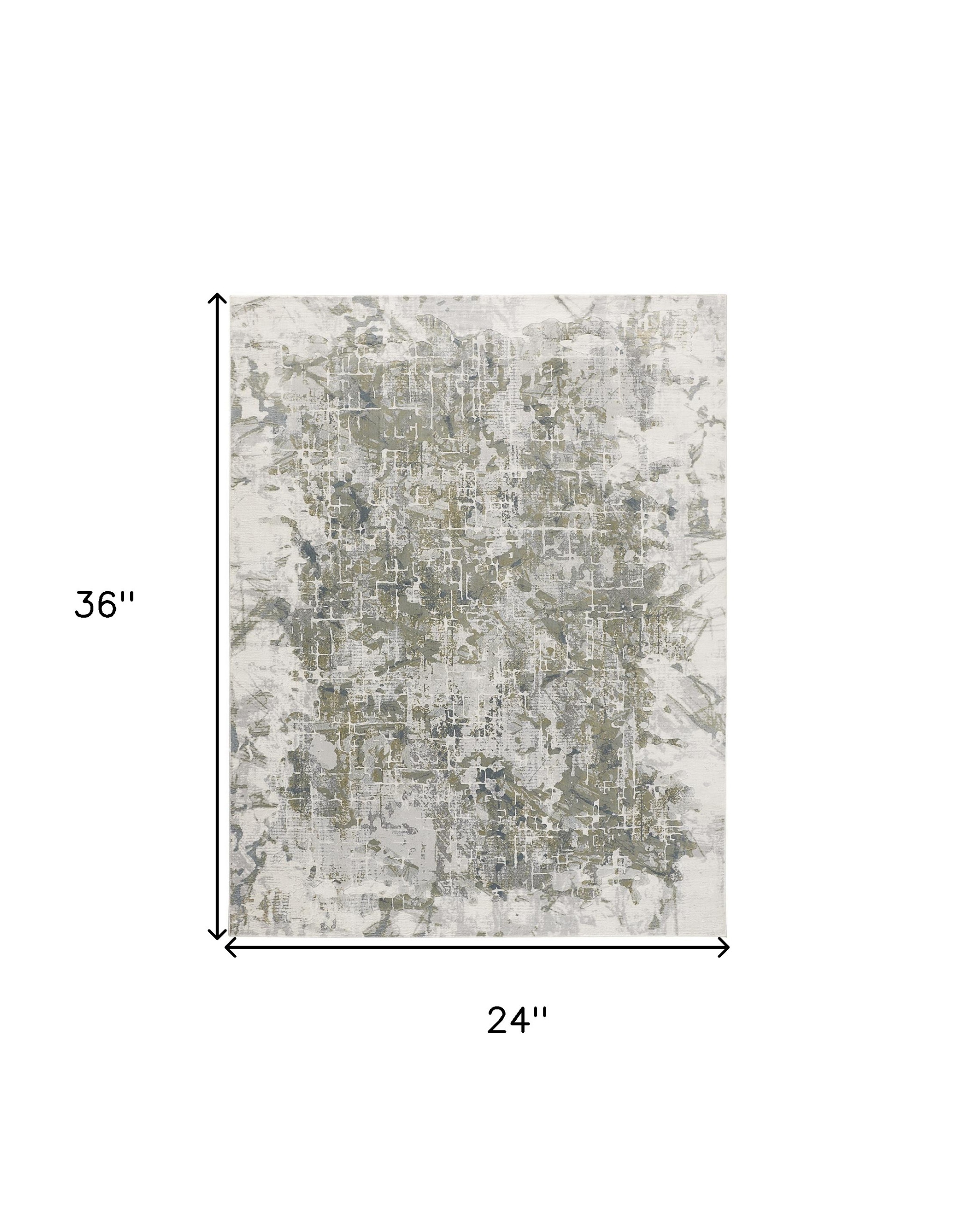 2" X 3" Green Gray And Ivory Abstract Distressed Stain Resistant Area Rug