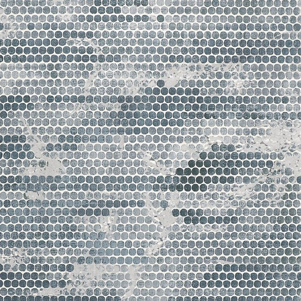 3" X 5" Blue And Gray Polka Dots Distressed Stain Resistant Area Rug