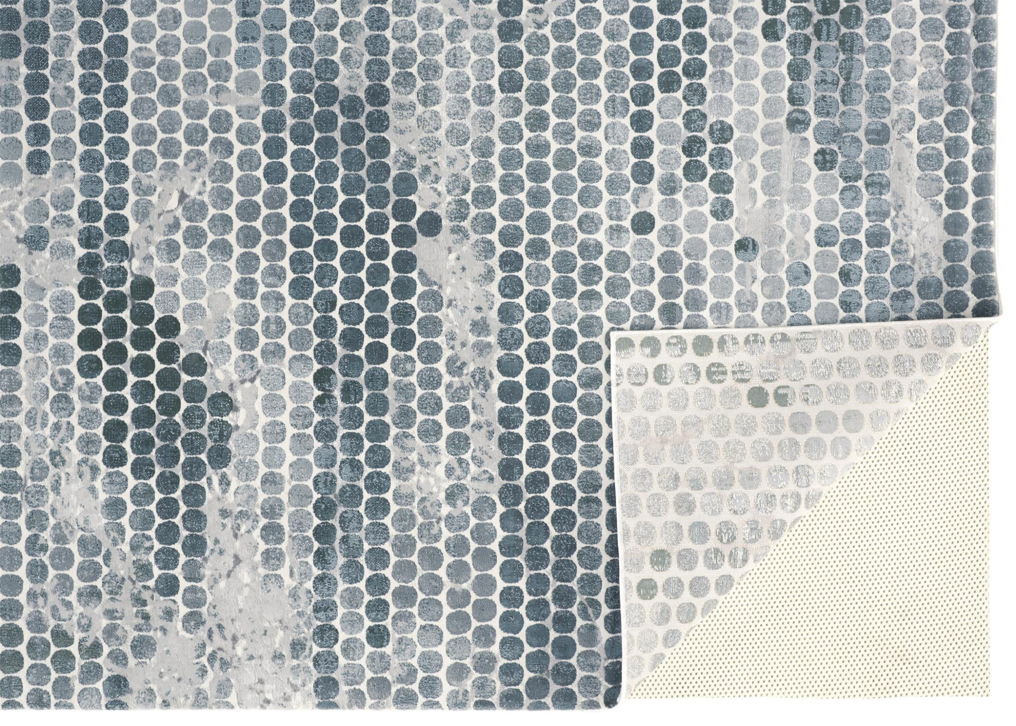 10" X 13" Blue And Gray Polka Dots Distressed Stain Resistant Area Rug