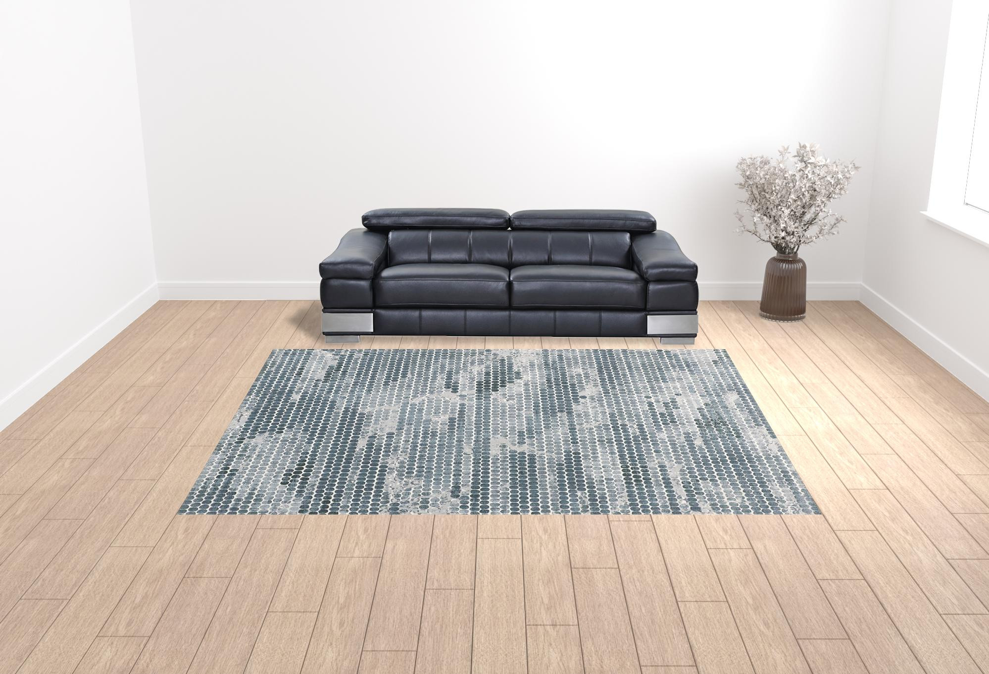 10" X 13" Blue And Gray Polka Dots Distressed Stain Resistant Area Rug