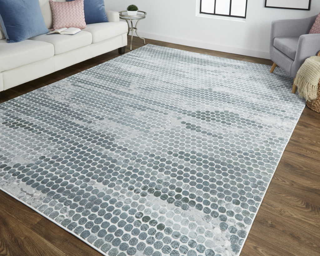2" X 3" Blue And Gray Polka Dots Distressed Stain Resistant Area Rug