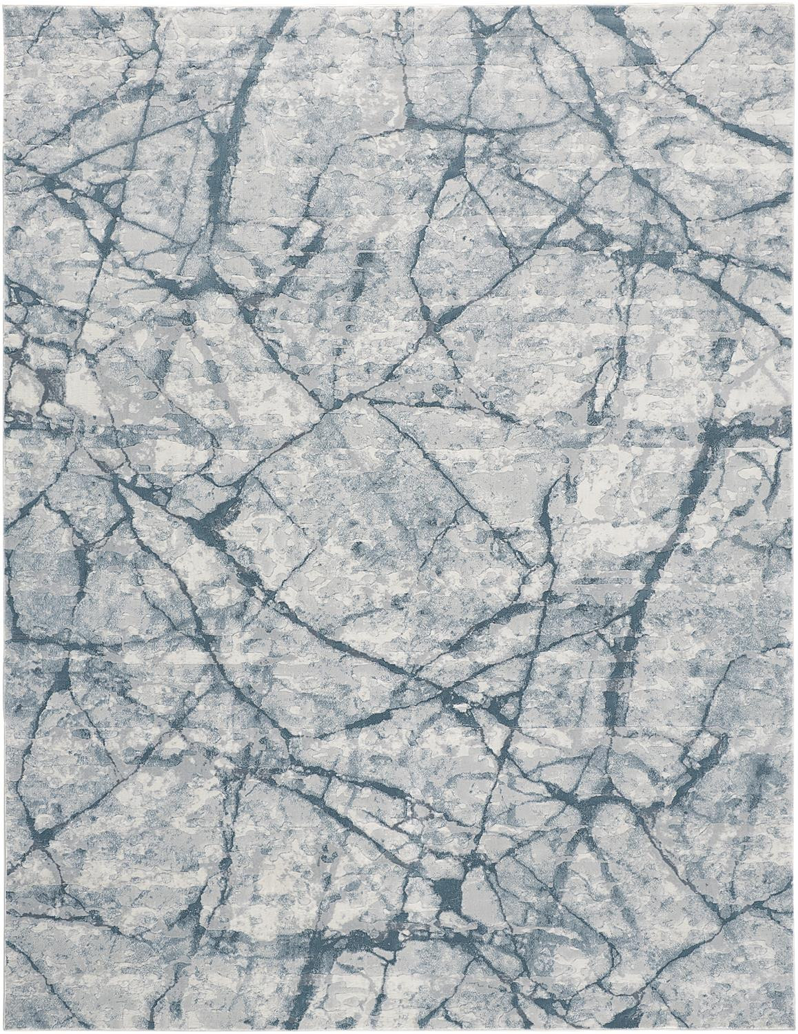 3' X 5' Blue Gray And Ivory Abstract Distressed Stain Resistant Area Rug-512893-1