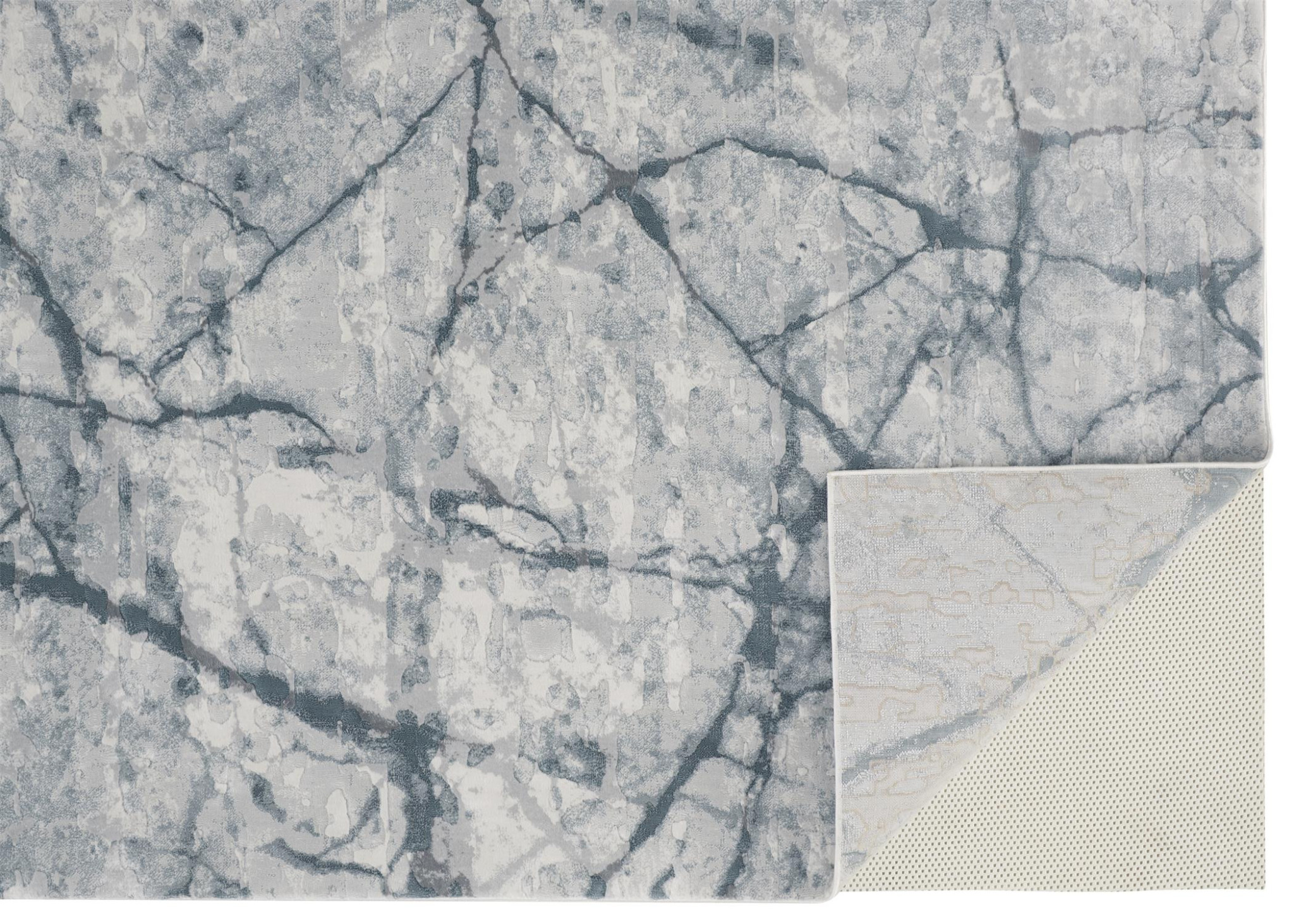 3" X 5" Blue Gray And Ivory Abstract Distressed Stain Resistant Area Rug