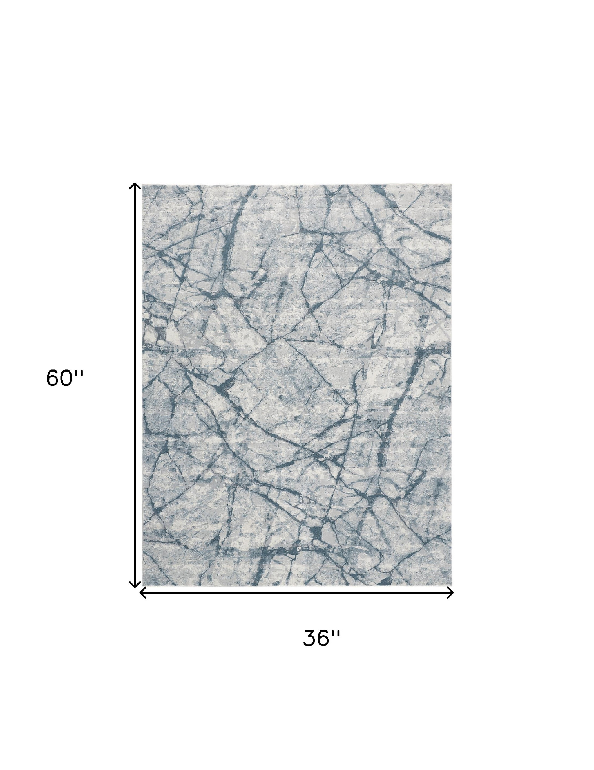 3" X 5" Blue Gray And Ivory Abstract Distressed Stain Resistant Area Rug