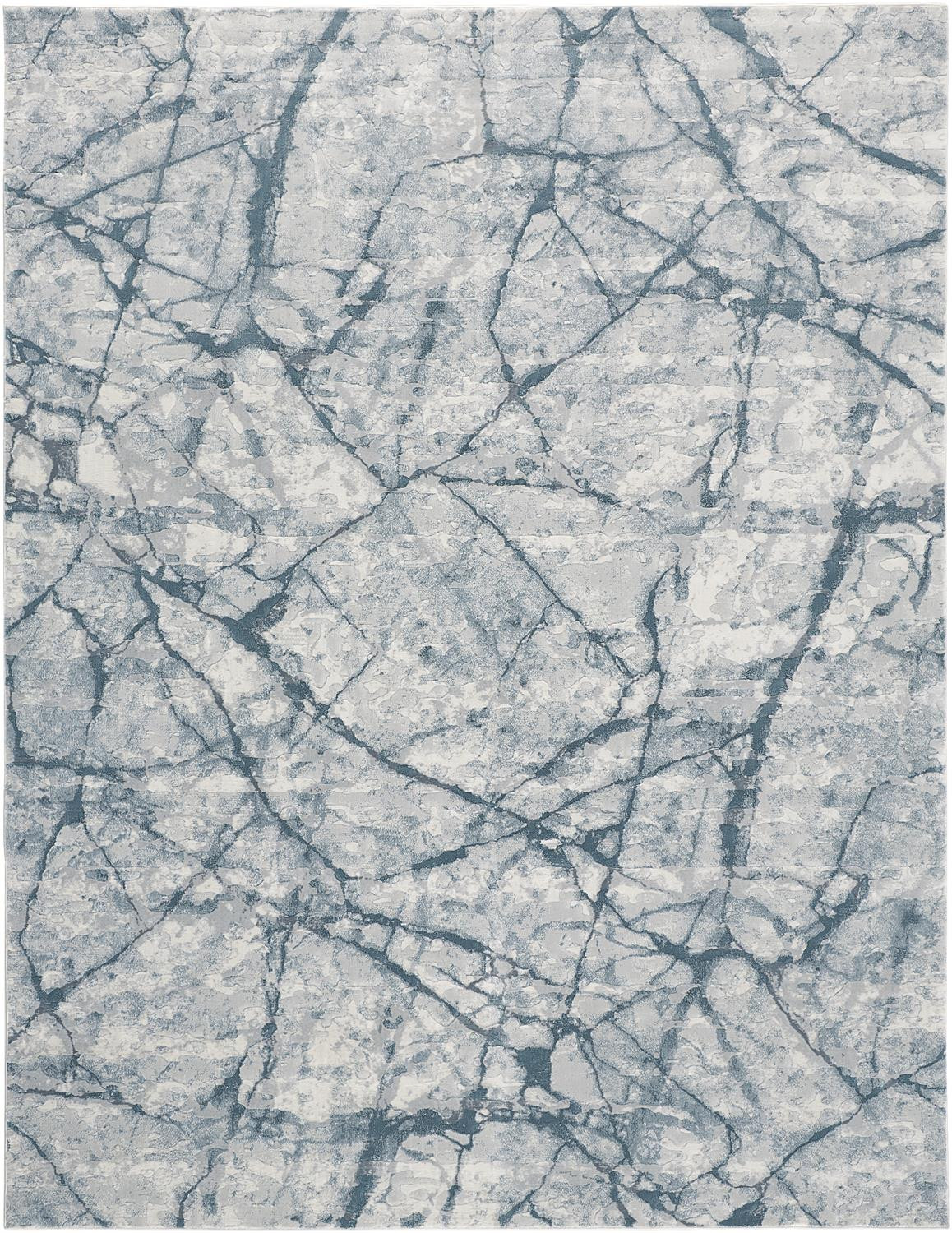 8" X 10" Blue Gray And Ivory Abstract Distressed Stain Resistant Area Rug