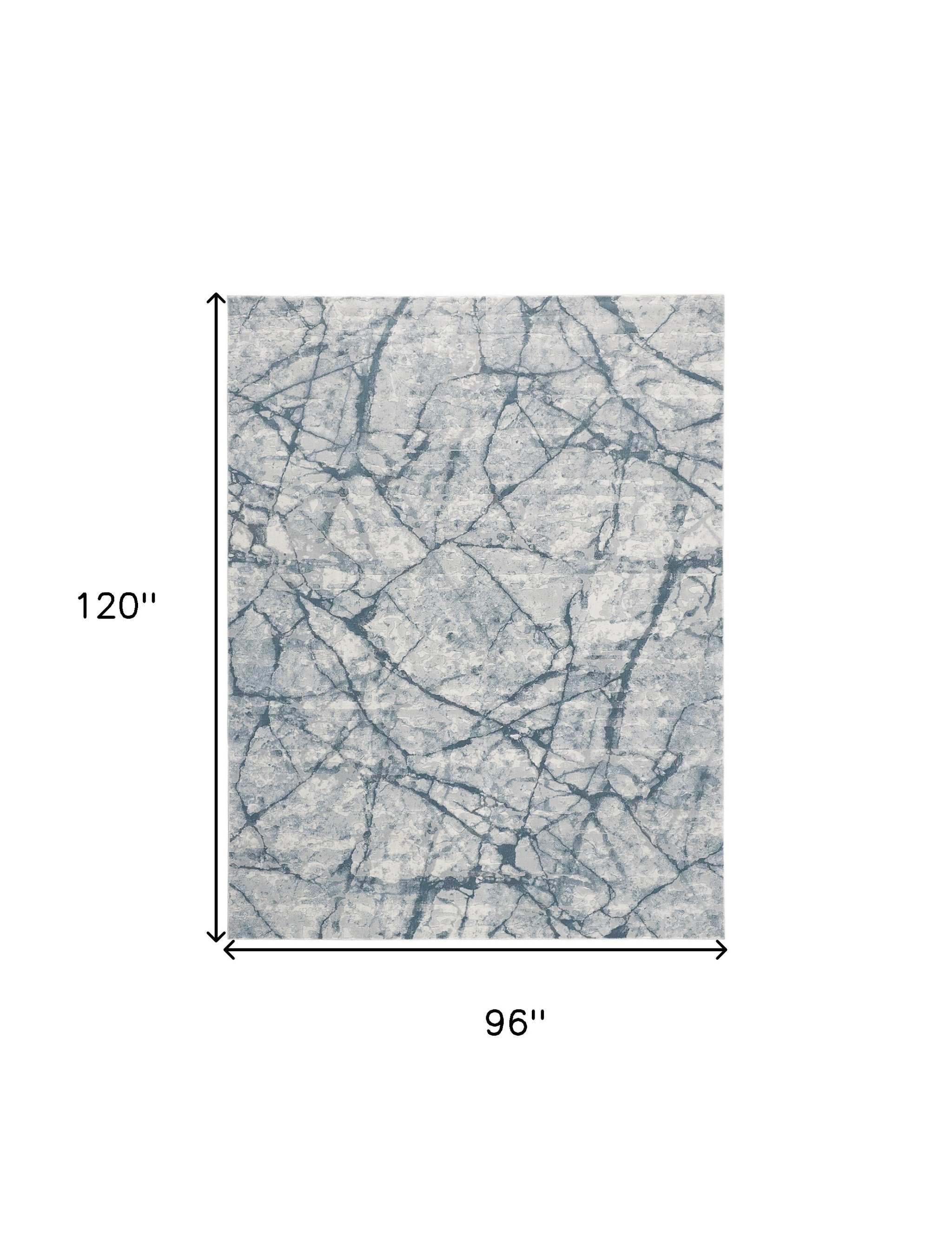 8" X 10" Blue Gray And Ivory Abstract Distressed Stain Resistant Area Rug
