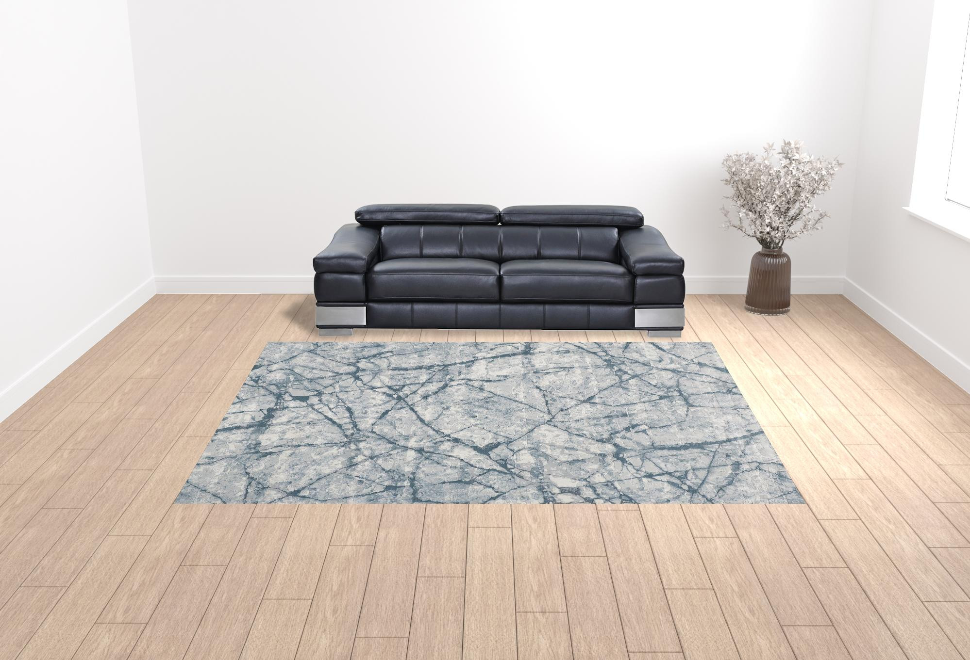 10" X 13" Blue Gray And Ivory Abstract Distressed Stain Resistant Area Rug