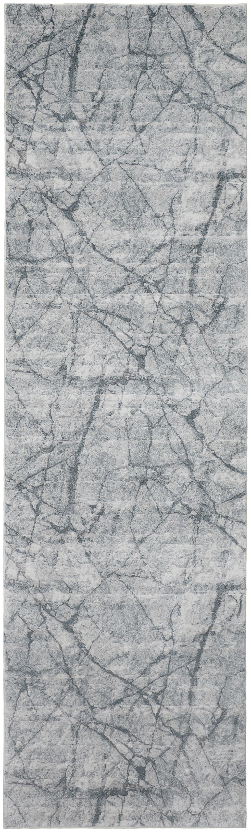 10' Blue Gray And Ivory Abstract Distressed Stain Resistant Runner Rug-512897-1