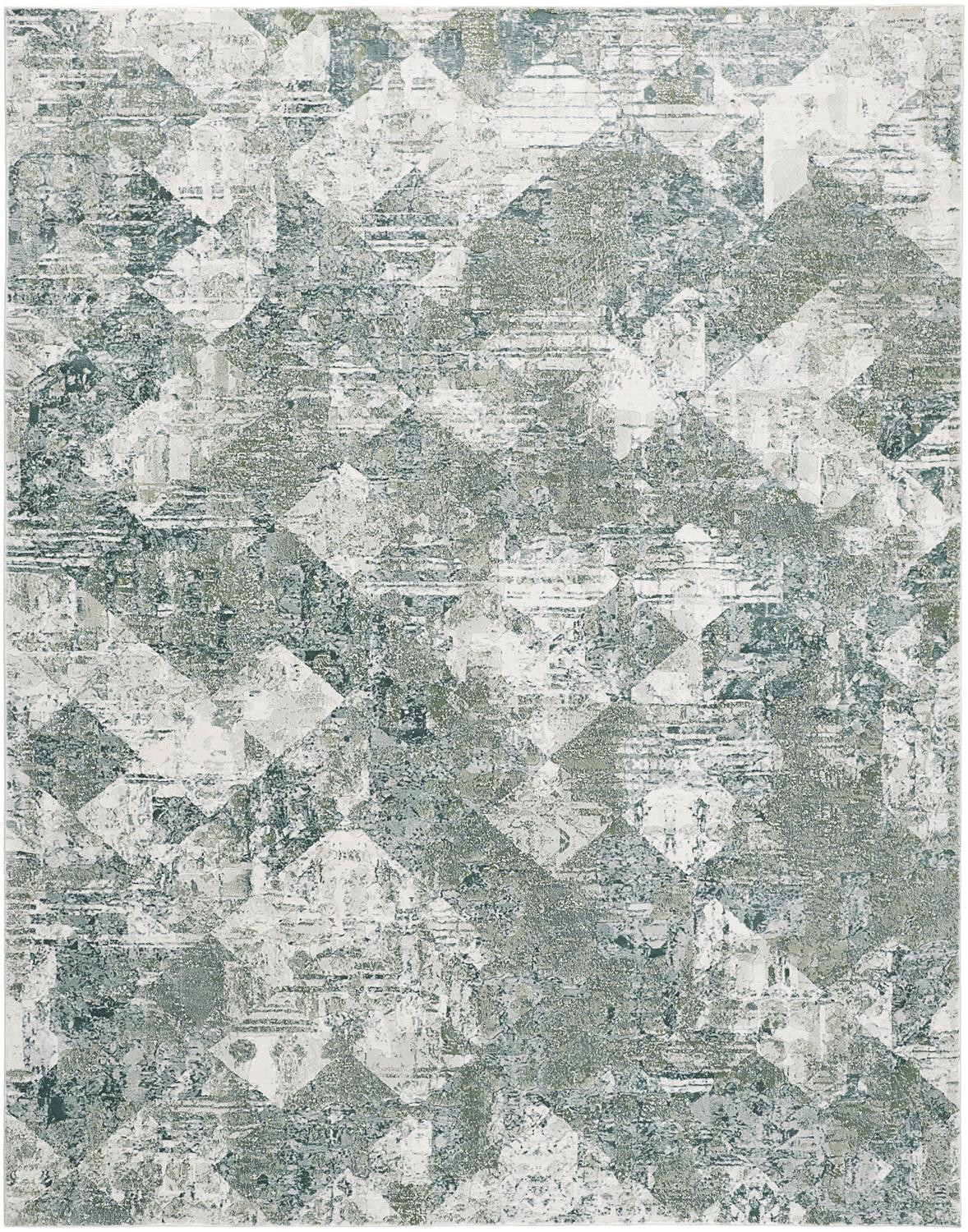 3 X 5 green And Ivory Patchwork Distressed Stain Resistant Area Rug